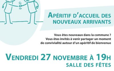 Apéritif d’accueil pour les nouveaux arrivants : vendredi 27 novembre à 19h