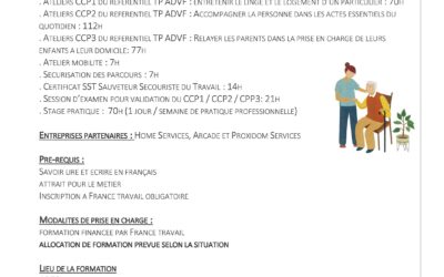OPPORTUNITE Formation AIDE A DOMICILE – Avec Proposition d’emploi à l’issue – VIA ARES – FRANCE TRAVAIL